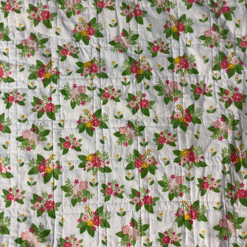 Handmade Patchwork Reversible Throw Blanket Quilt 45.5x82 Pink Floral Cottage